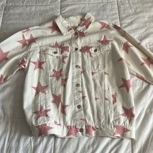 White Jean Jacket with Pink Stars